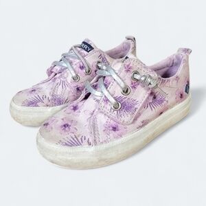 Sperry Crest Vibe Junior Purple Sparkly Tropical Topsiders Size 6 M